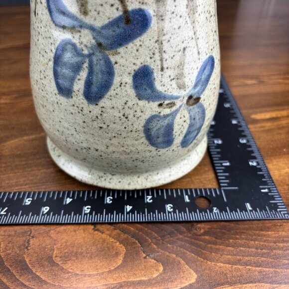 Studio Pottery Vase with Hand-Painted Blue Irises Stoneware Utensil Holder - Picture 14 of 16